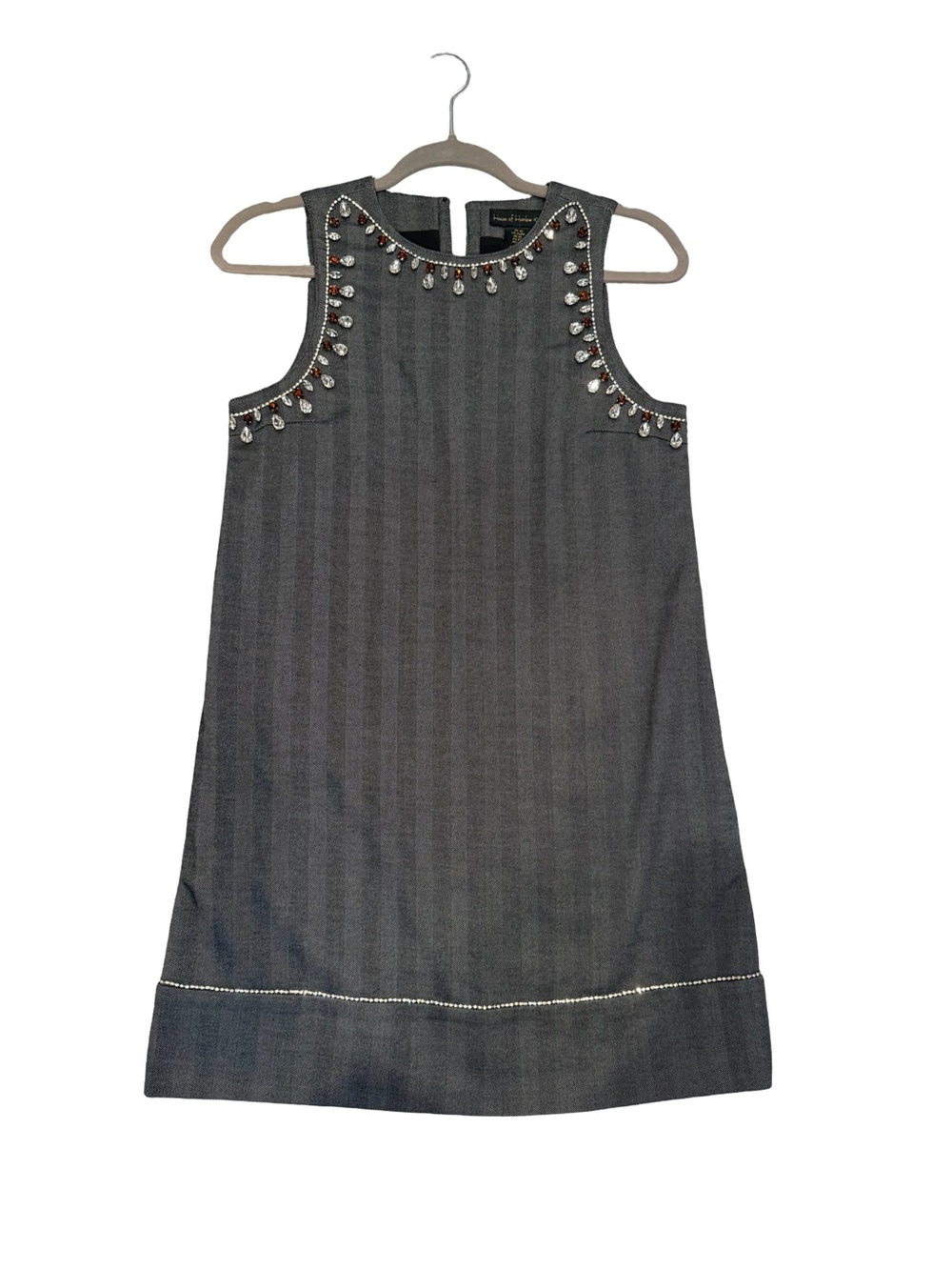 House of Harlow 1960 Dark Gray Embellished Sleeveless Shift Dress